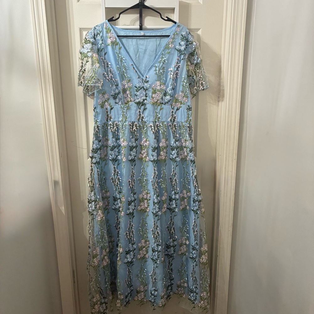 SHEIN Light Blue Floral Maxi Dress